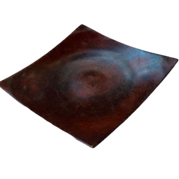 CRATE and BARREL Candle Plate KOBE Brown Metal 4.75 inch Square - Picture 2 of 6